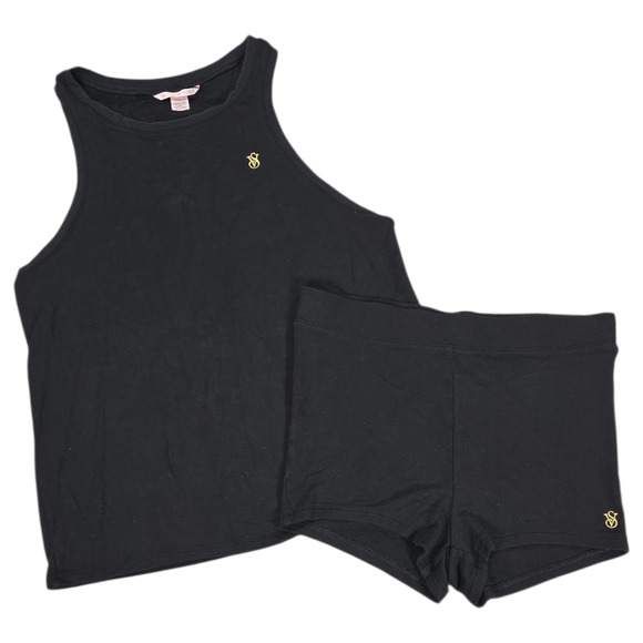 Victoria's Secret Women Medium Black Knit Tank and Shorts Lounge Wear PJ Set EUC - Picture 1 of 10